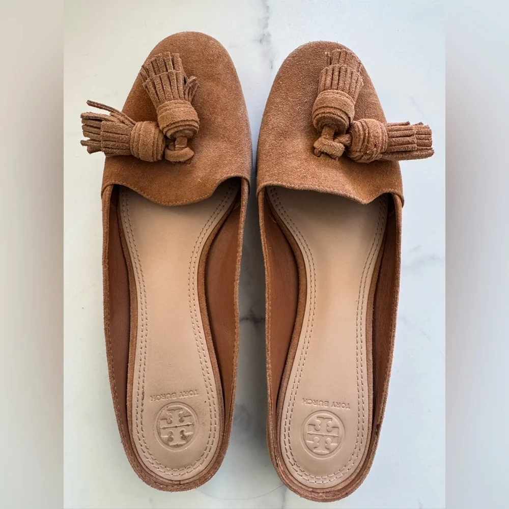 Tory Burch Brown Suede Tassel Mules - Picture 2 of 6